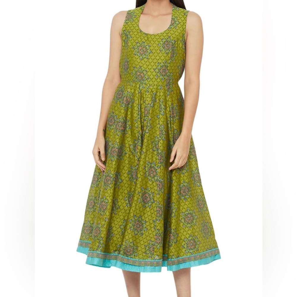 Green Indian Anarkali Kurta Dress - fabindia - Size L